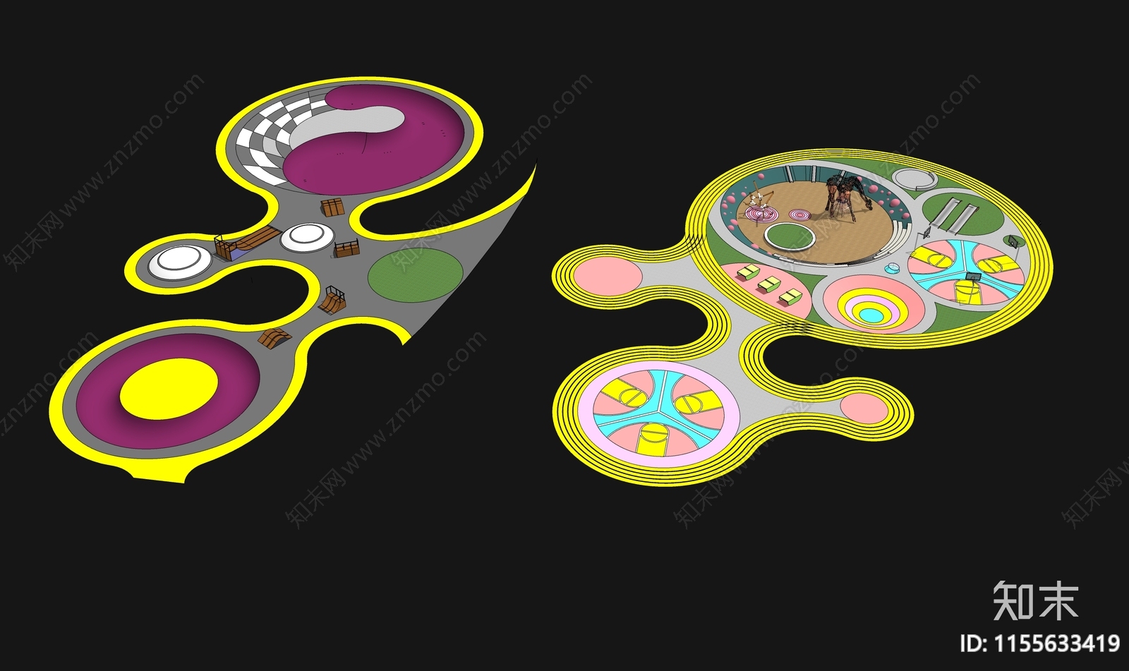 现代儿童游乐区场地及器械SU模型下载【ID:1155633419】