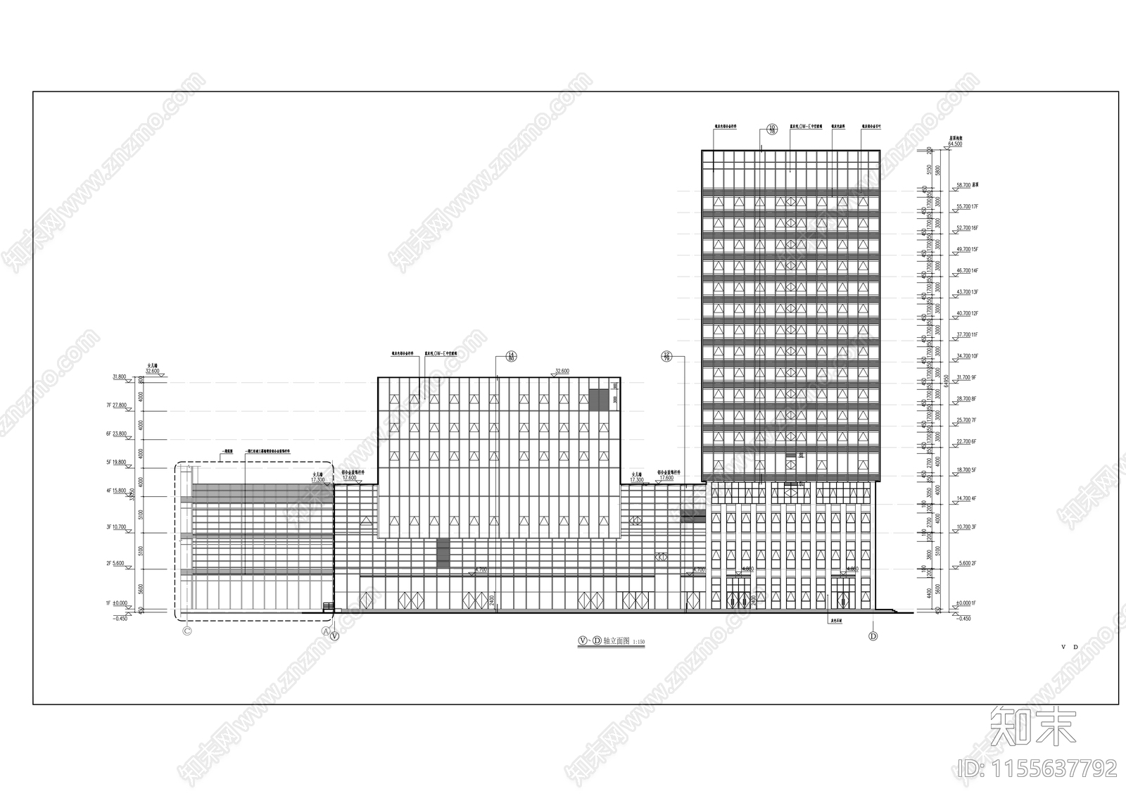 媒体产业发展基地高层建筑cad施工图下载【ID:1155637792】