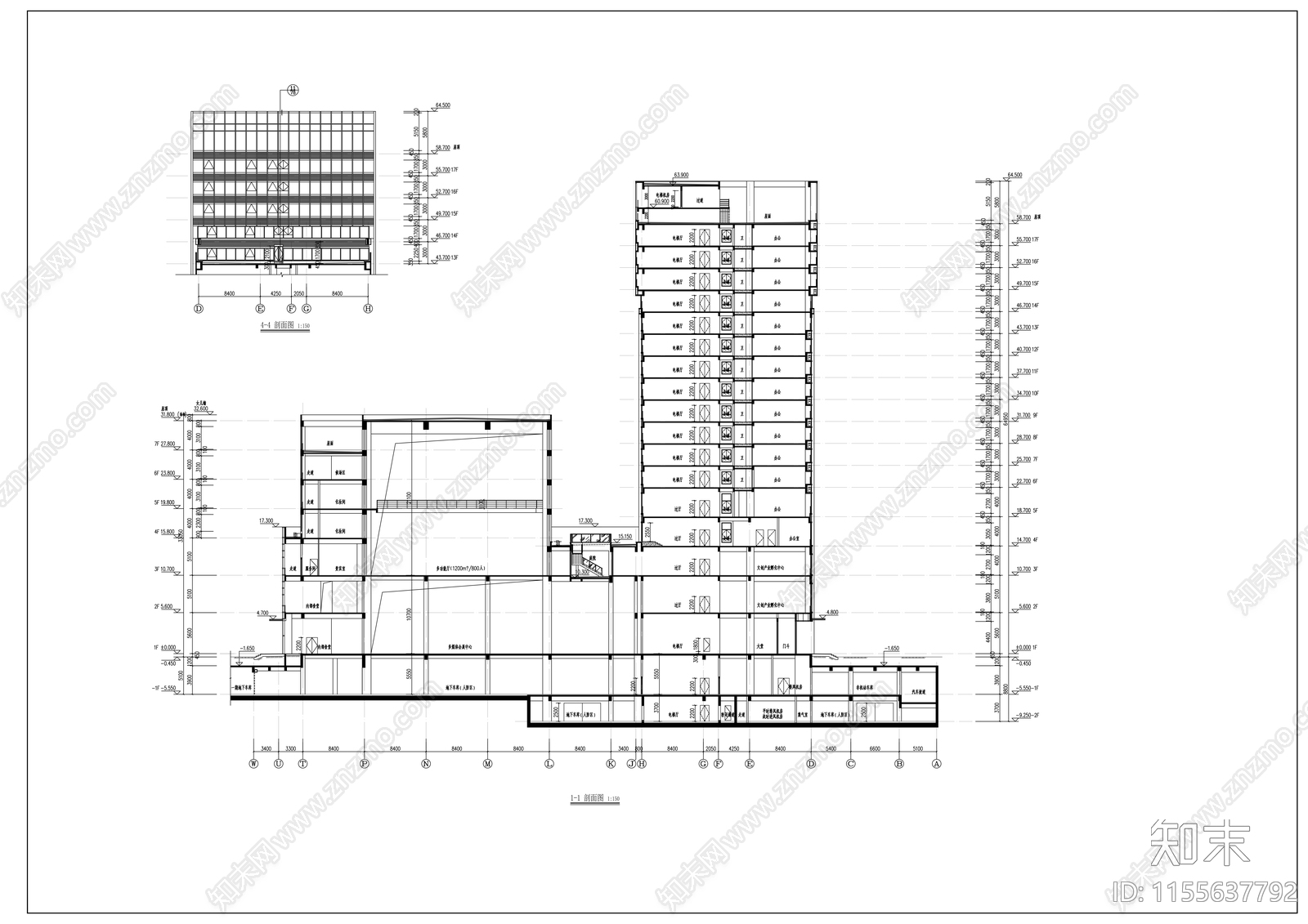 媒体产业发展基地高层建筑cad施工图下载【ID:1155637792】