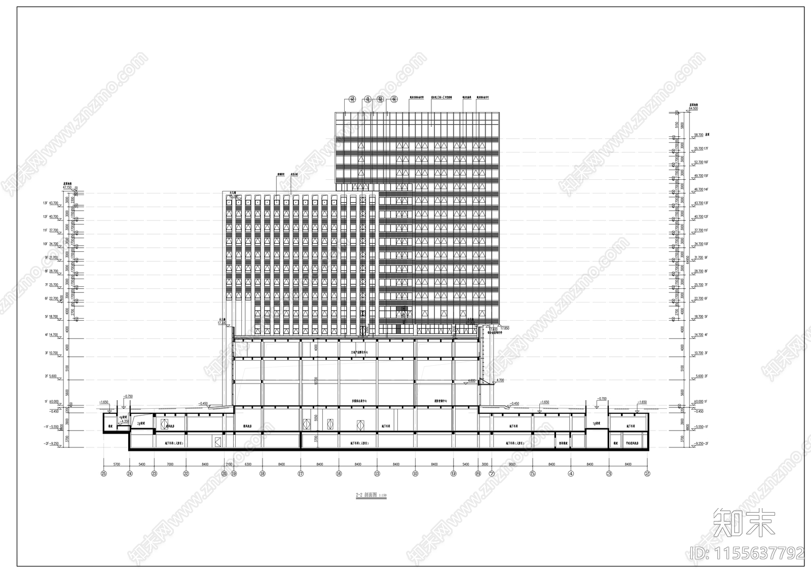 媒体产业发展基地高层建筑cad施工图下载【ID:1155637792】