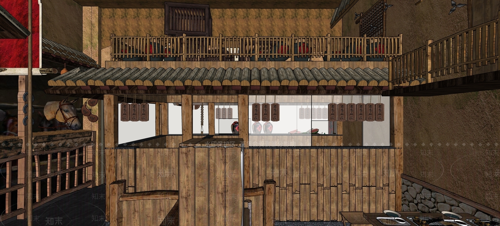 中式复古烧烤店SU模型下载【ID:1155637797】