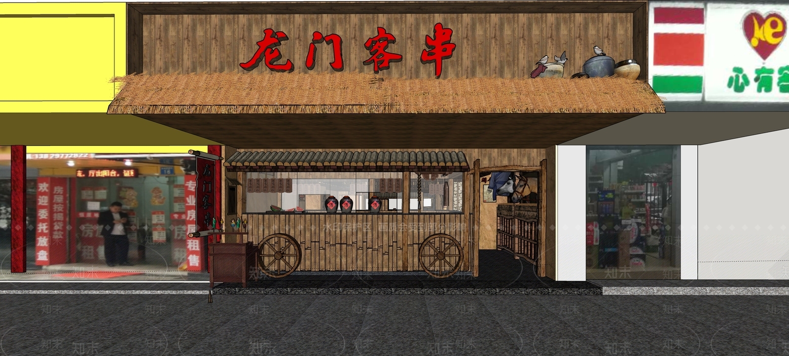 中式复古烧烤店SU模型下载【ID:1155637797】