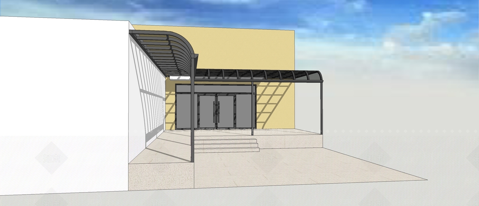 现代异形小院铝合金雨棚SU模型下载【ID:1155637719】