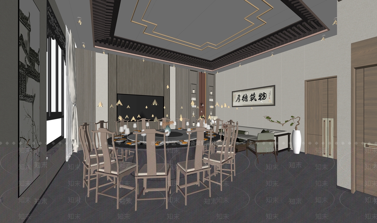 新中式包厢SU模型下载【ID:1155638278】
