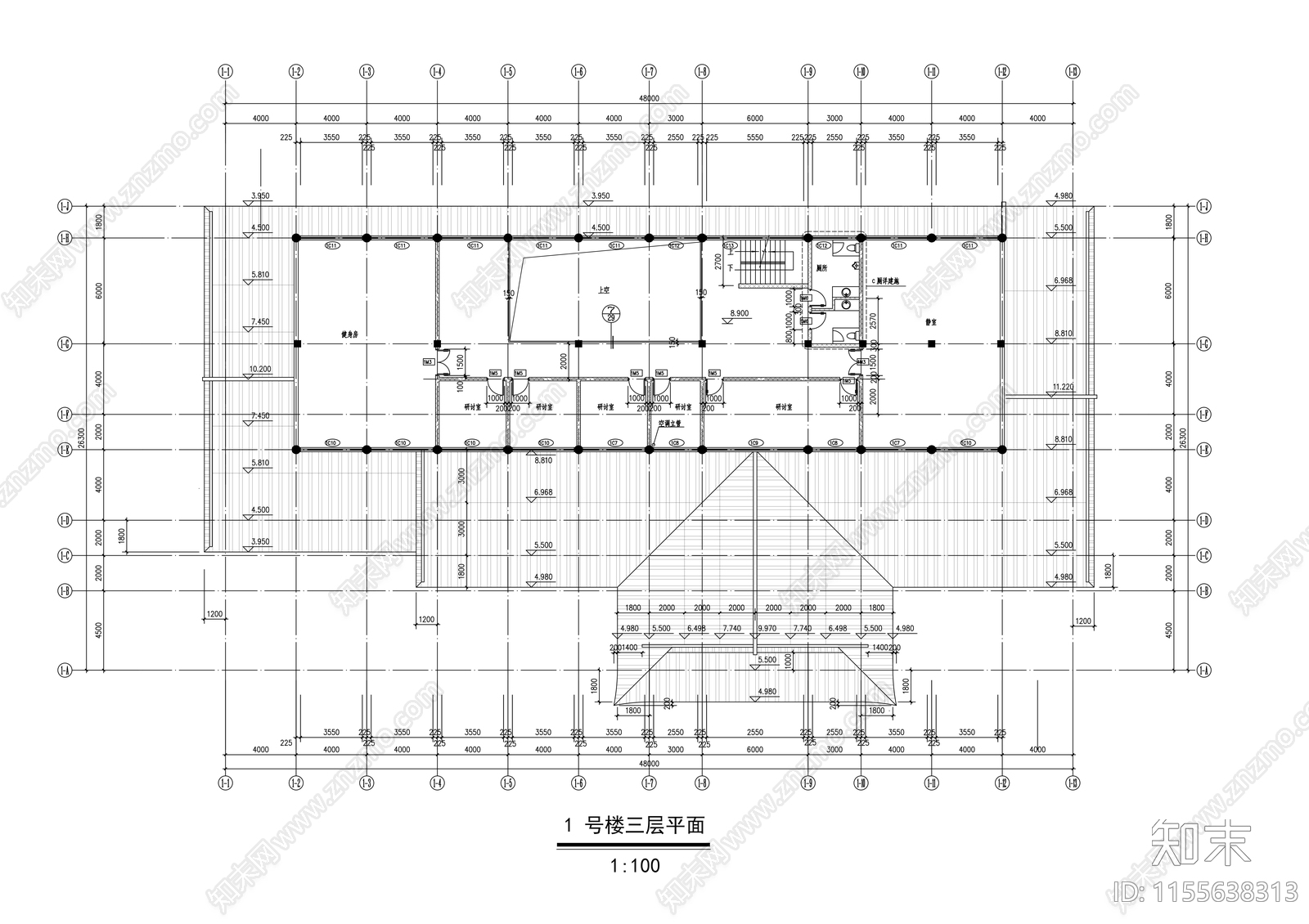 三层仿古图书馆建筑cad施工图下载【ID:1155638313】