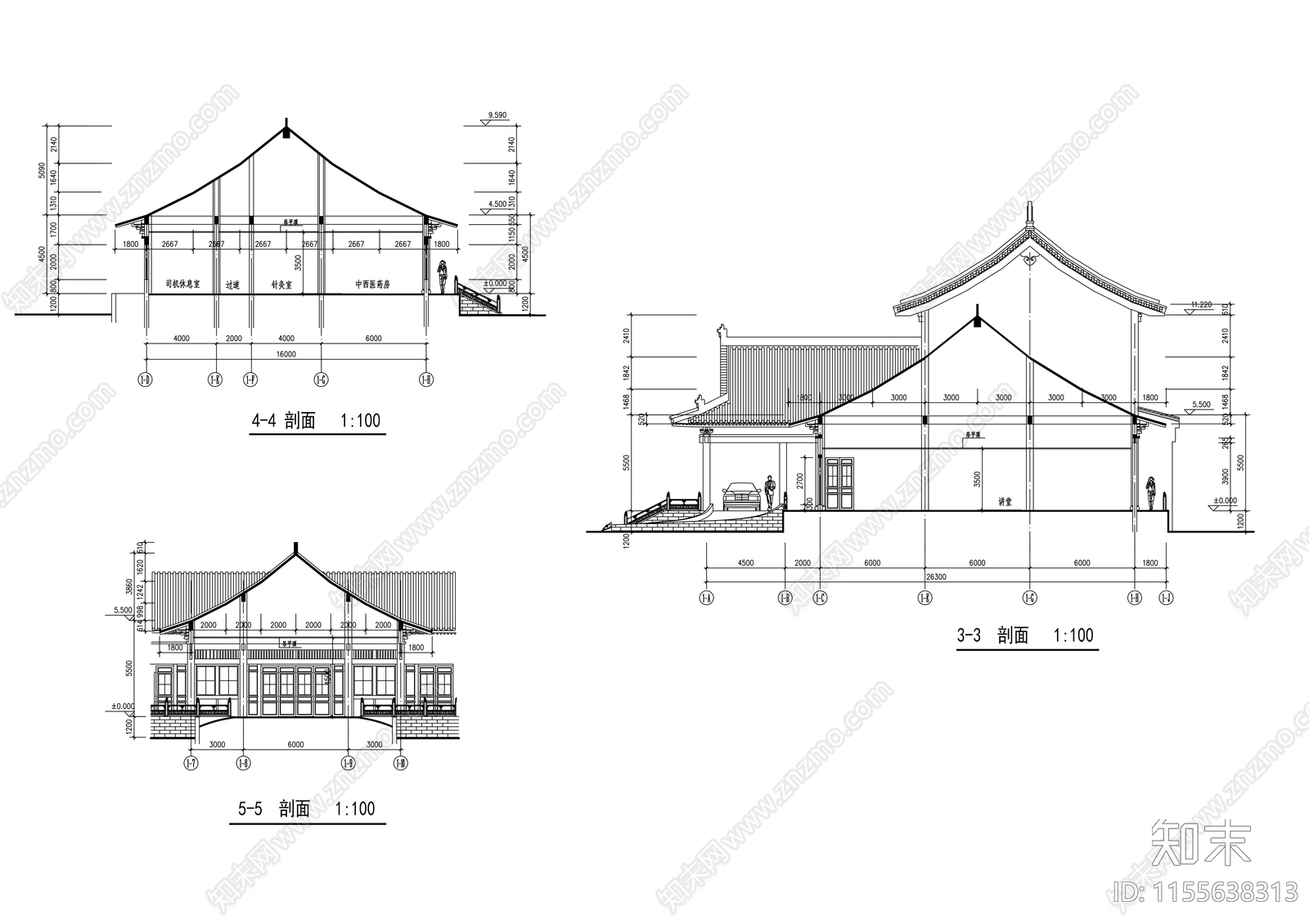 三层仿古图书馆建筑cad施工图下载【ID:1155638313】