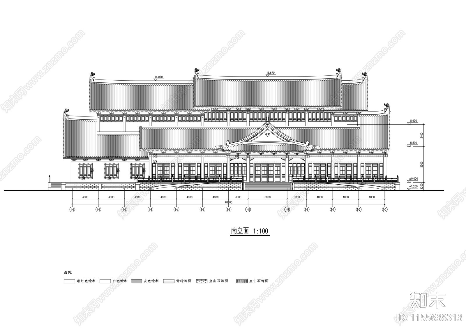 三层仿古图书馆建筑cad施工图下载【ID:1155638313】