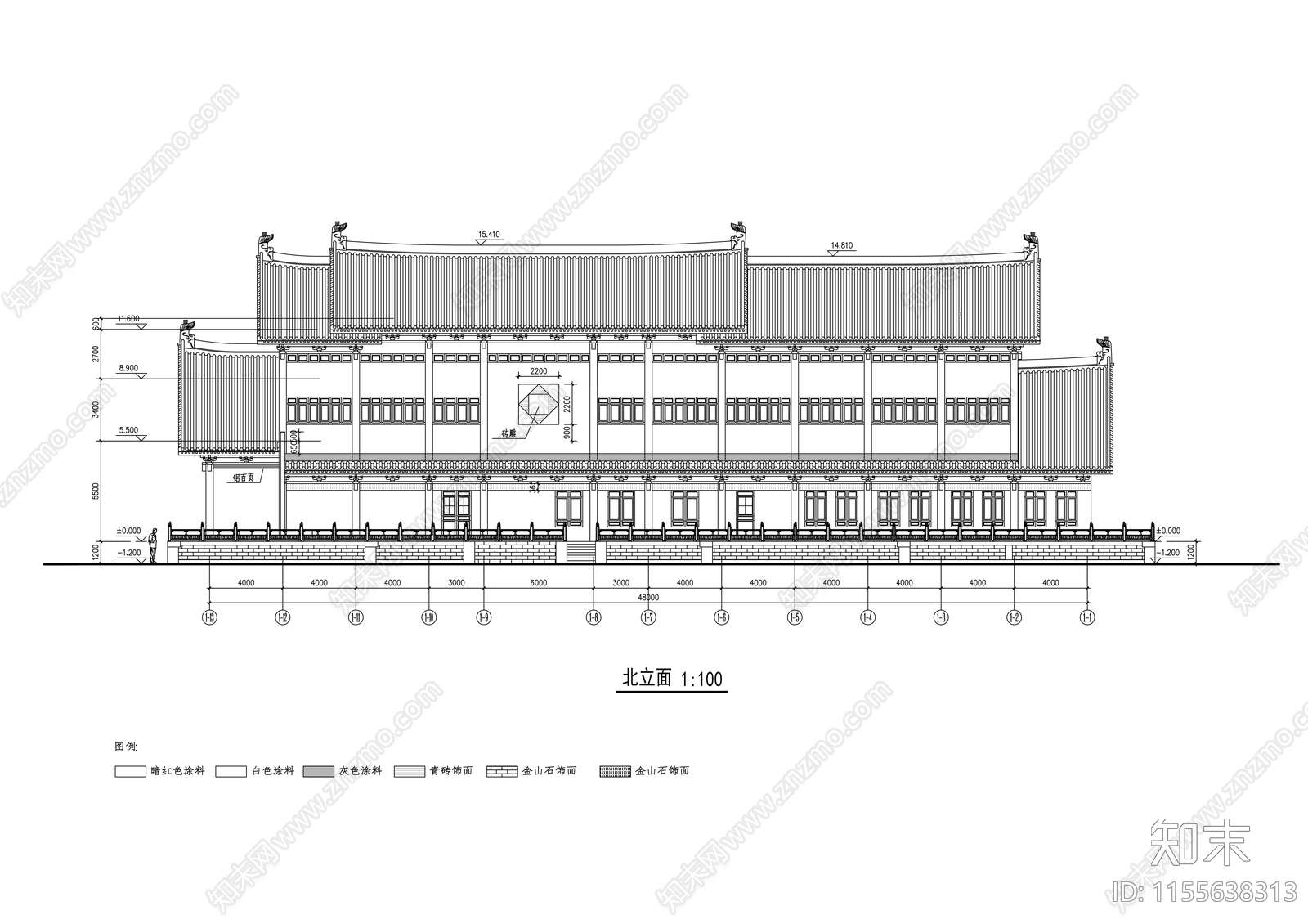 三层仿古图书馆建筑cad施工图下载【ID:1155638313】