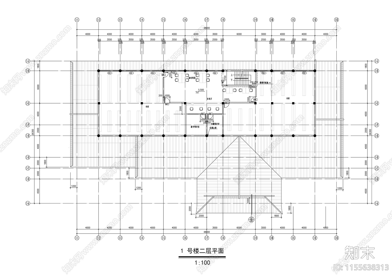 三层仿古图书馆建筑cad施工图下载【ID:1155638313】