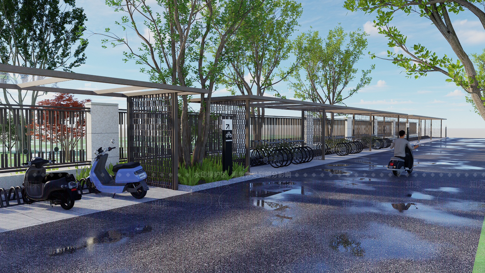 现代非机动车棚SU模型下载【ID:1155638583】