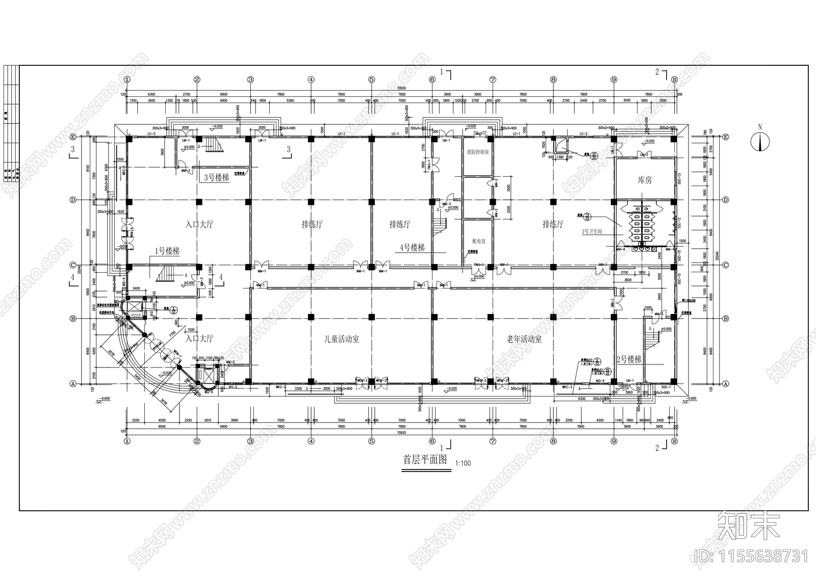 市文化广场建筑设cad施工图下载【ID:1155638731】