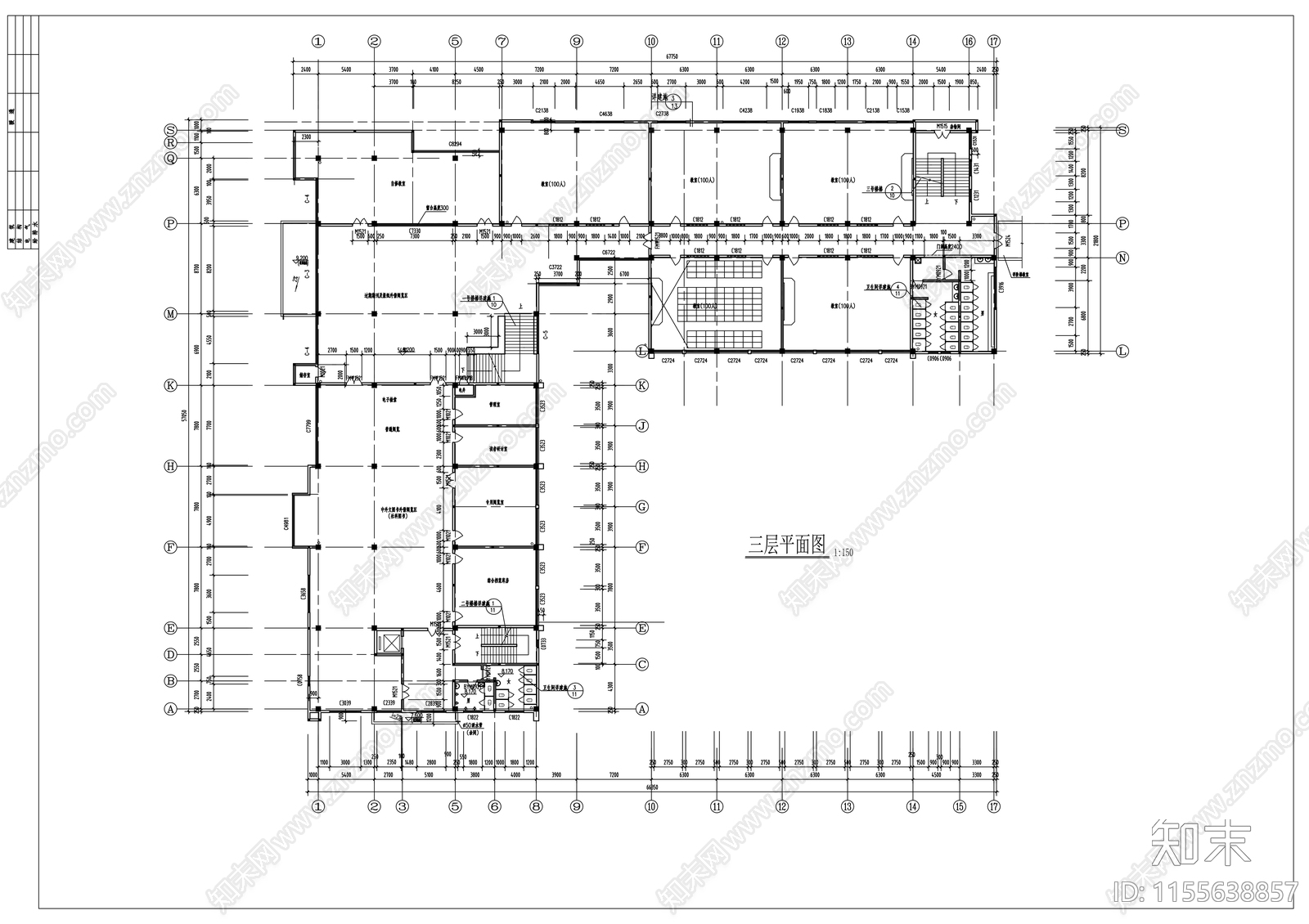 图书馆建筑cad施工图下载【ID:1155638857】