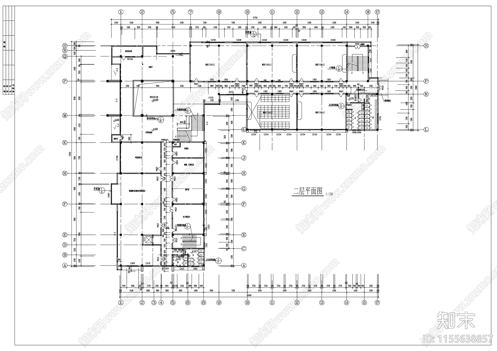 图书馆建筑cad施工图下载【ID:1155638857】