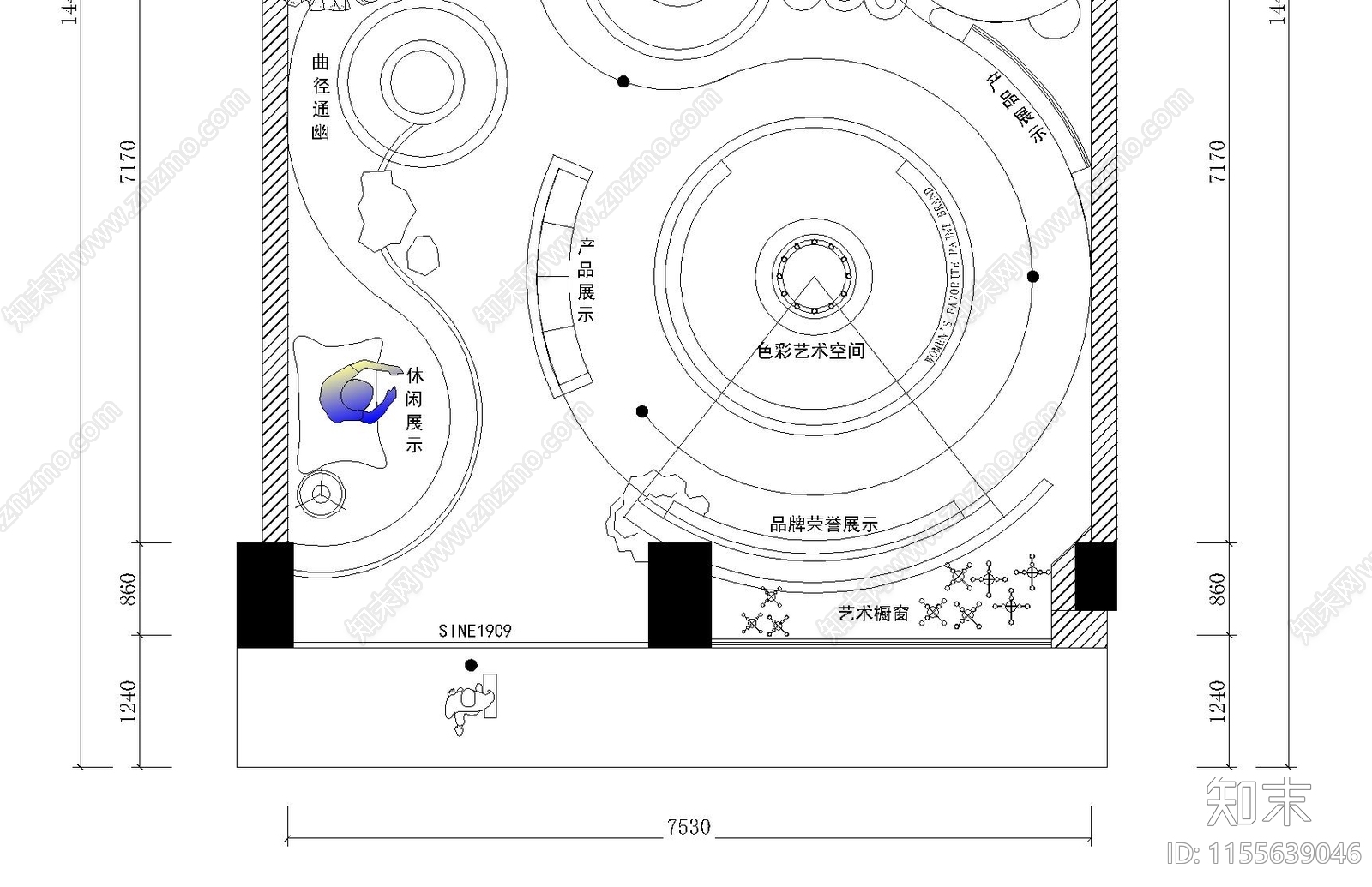 涂料展厅cad施工图下载【ID:1155639046】