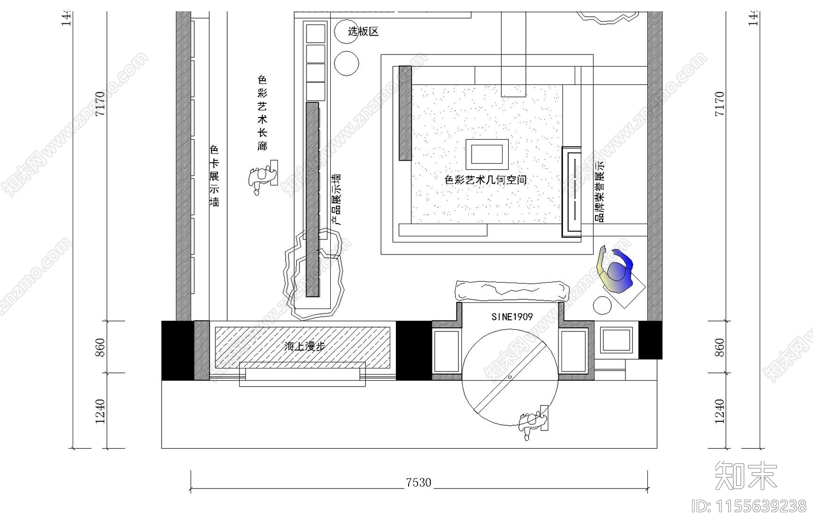 涂料展厅cad施工图下载【ID:1155639238】