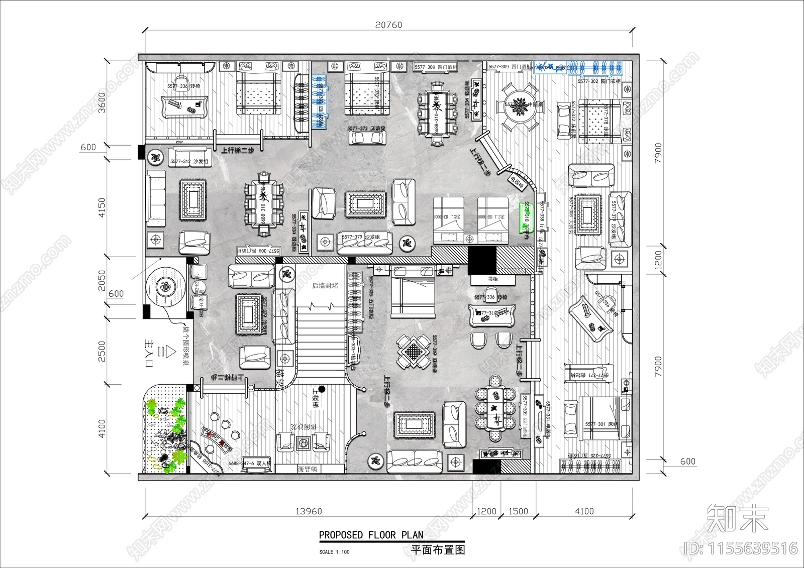 350㎡国际家具专卖店平面布置图施工图下载【ID:1155639516】