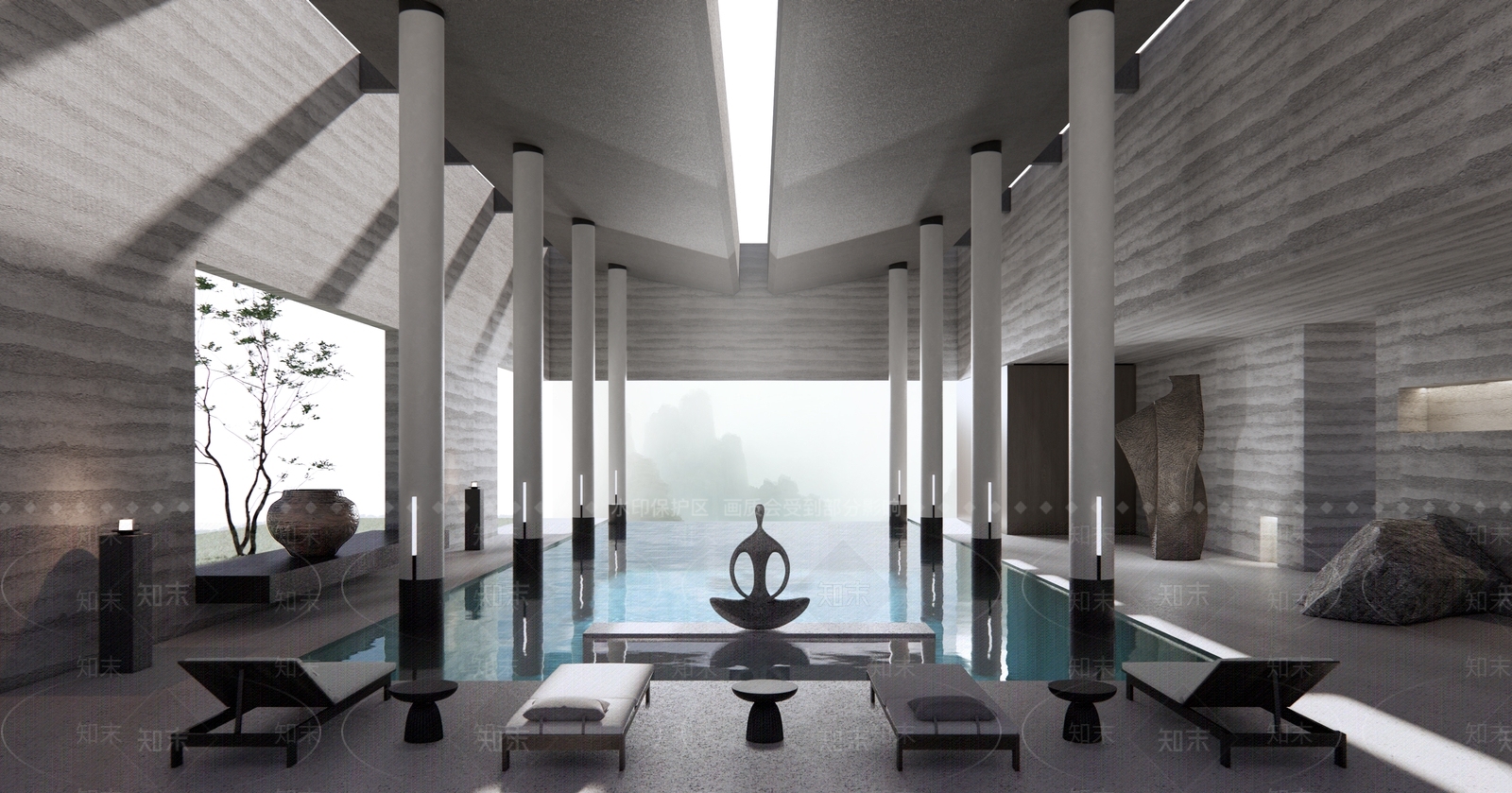 现代度假酒店游泳池SU模型下载【ID:1155645798】