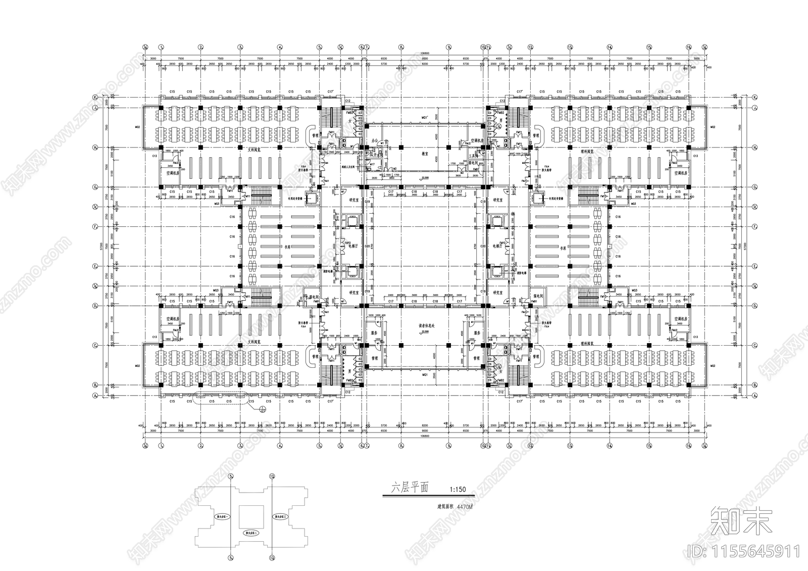 大学图书馆建cad施工图下载【ID:1155645911】