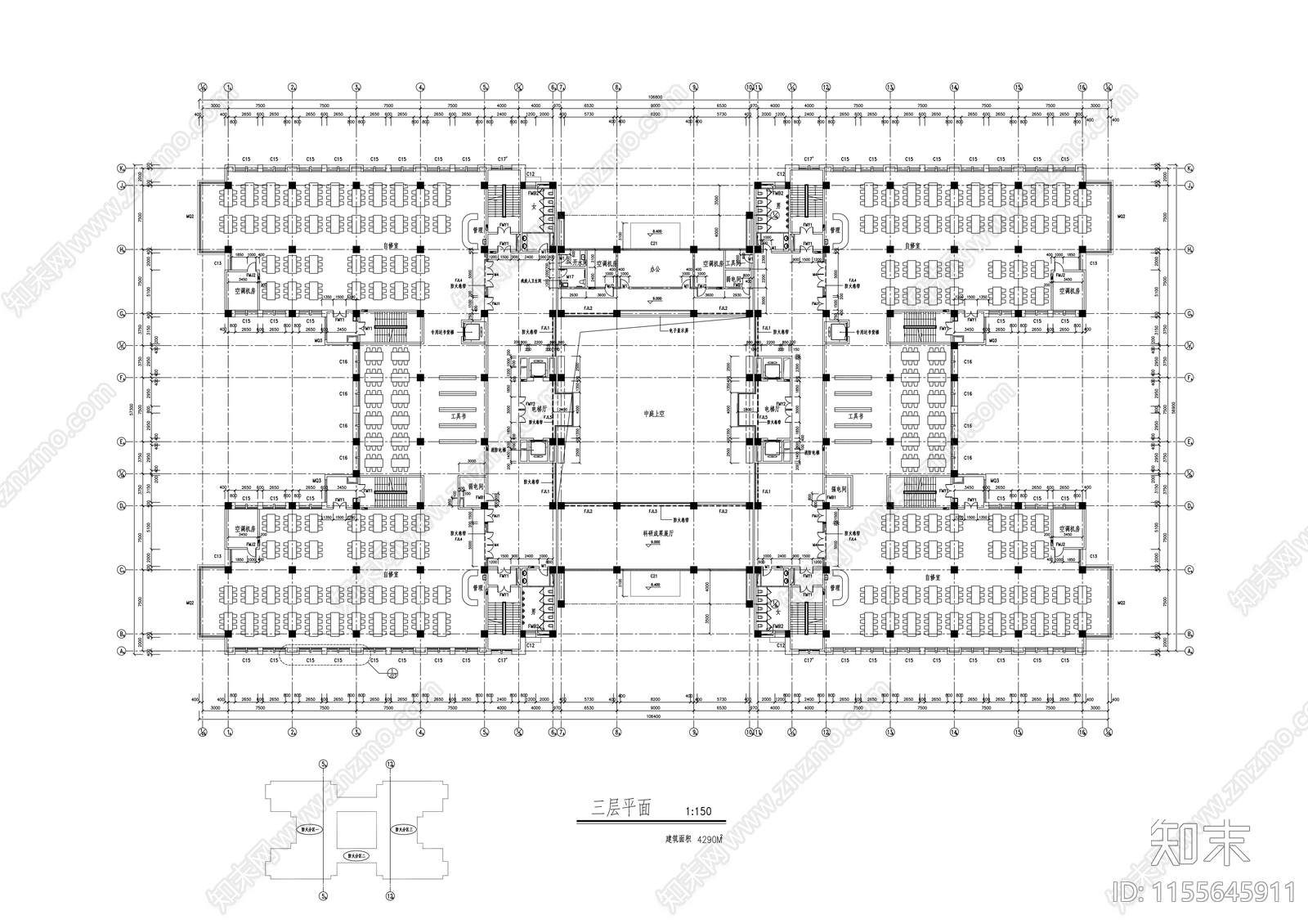 大学图书馆建cad施工图下载【ID:1155645911】