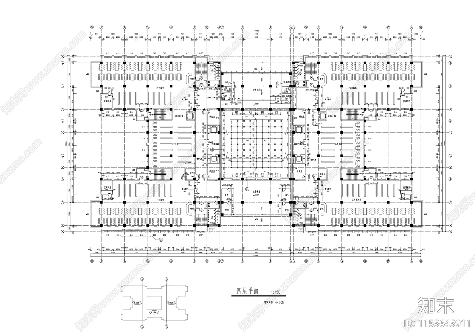 大学图书馆建cad施工图下载【ID:1155645911】