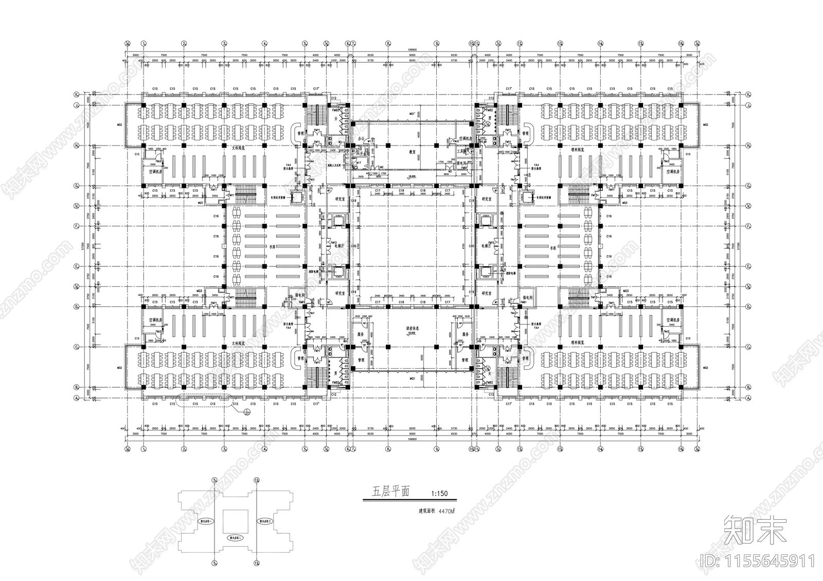 大学图书馆建cad施工图下载【ID:1155645911】