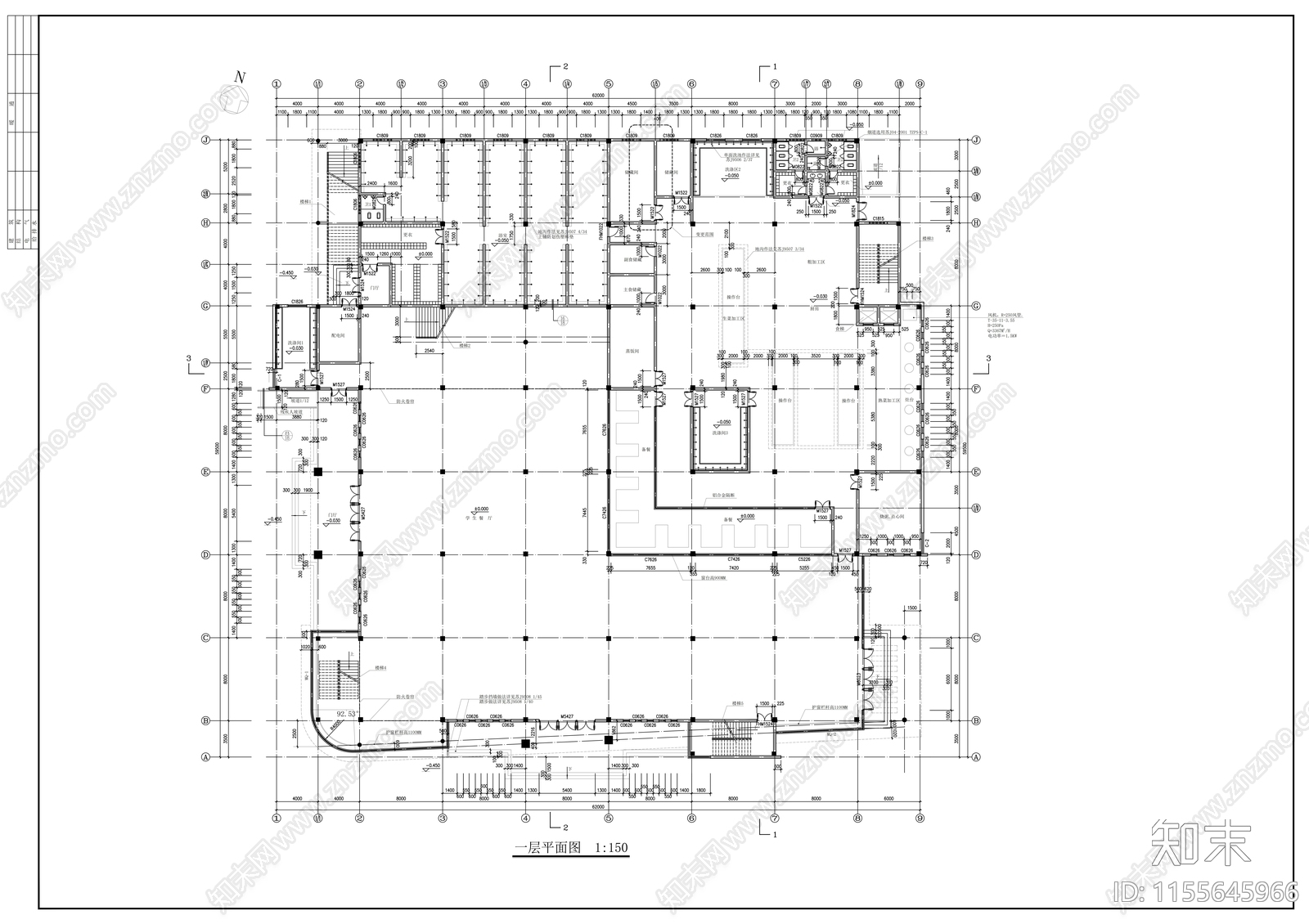 学校食堂cad施工图下载【ID:1155645966】