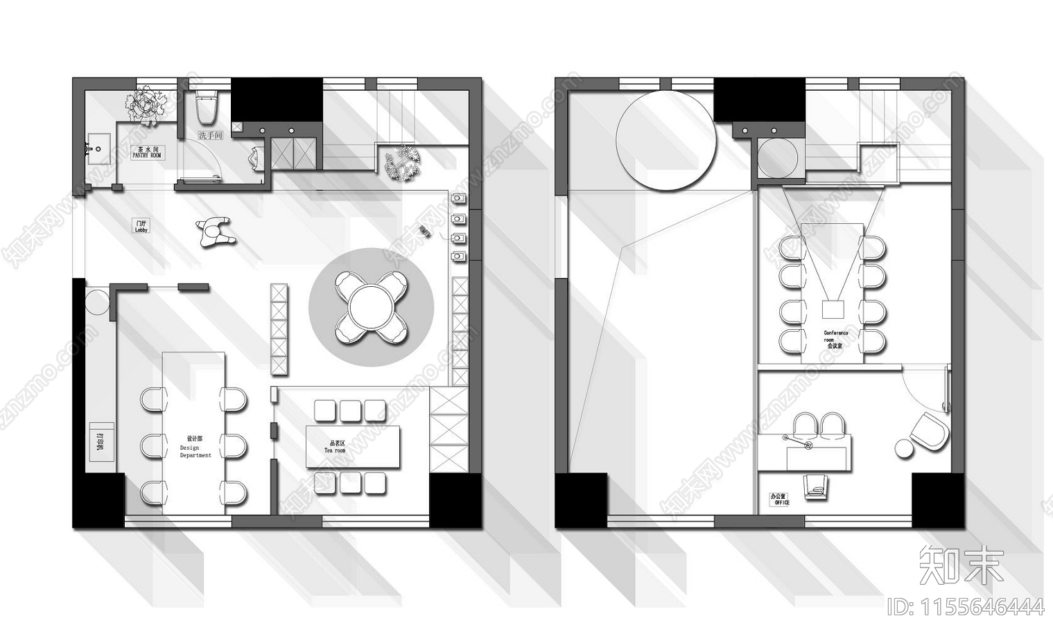 68㎡复式工作室方案平面方案cad施工图下载【ID:1155646444】