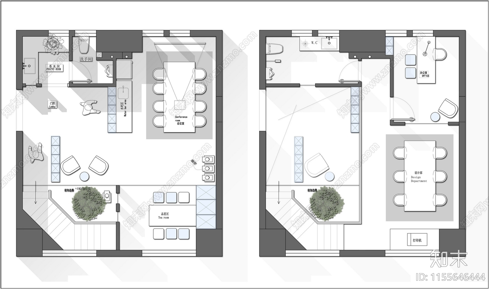 68㎡复式工作室方案平面方案施工图下载【ID:1155646444】