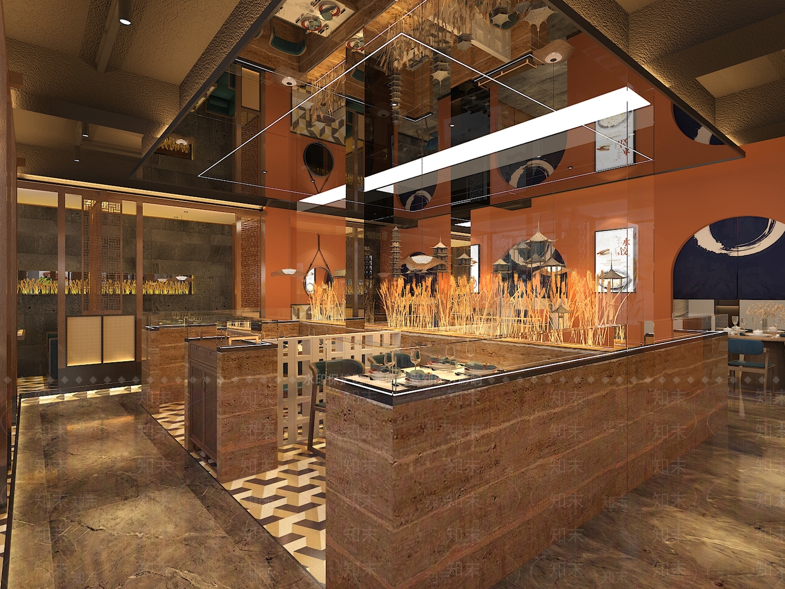 新中式中餐厅3D模型下载【ID:1155647639】