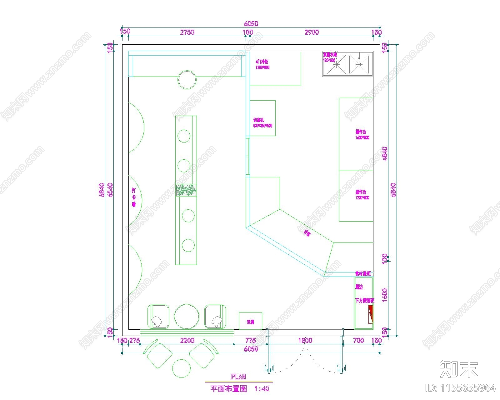 品牌薯条店cad施工图下载【ID:1155655964】