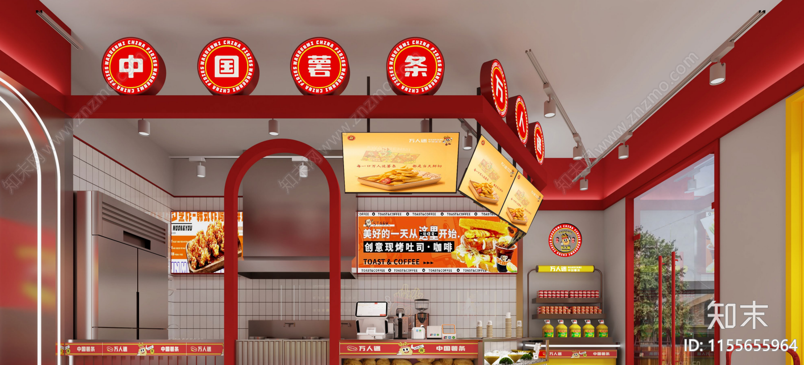 品牌薯条店cad施工图下载【ID:1155655964】