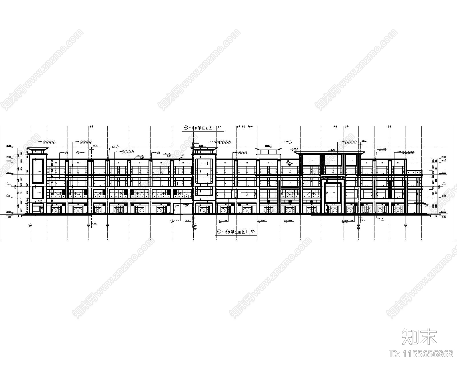 商业综合体平立剖及外环境cad施工图下载【ID:1155656863】