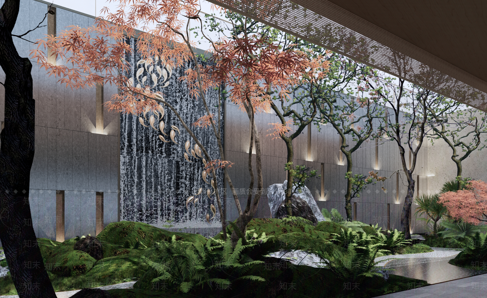 现代天井庭院花园SU模型下载【ID:1155664236】