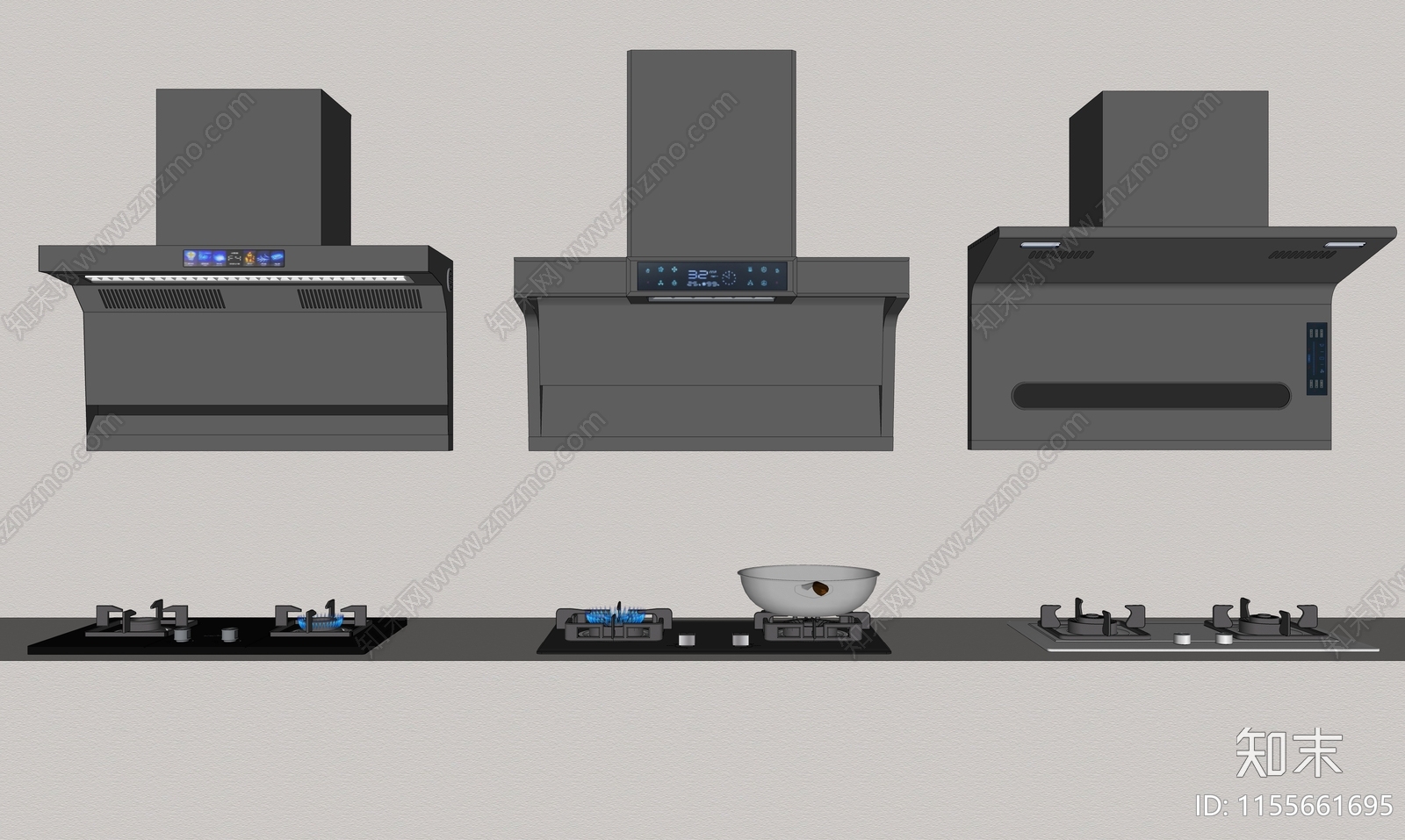油烟机燃气灶组合SU模型下载【ID:1155661695】