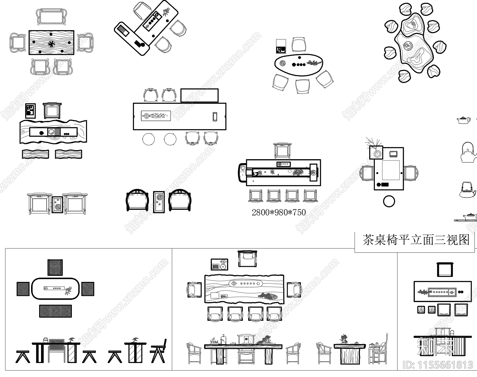 现代中式茶桌椅茶台施工图下载【ID:1155661813】