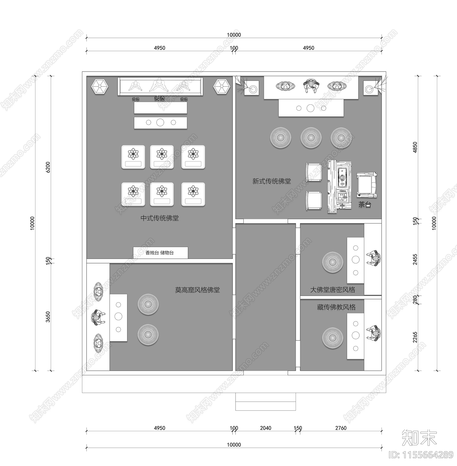 佛堂礼佛室室内平面图施工图下载【ID:1155664289】