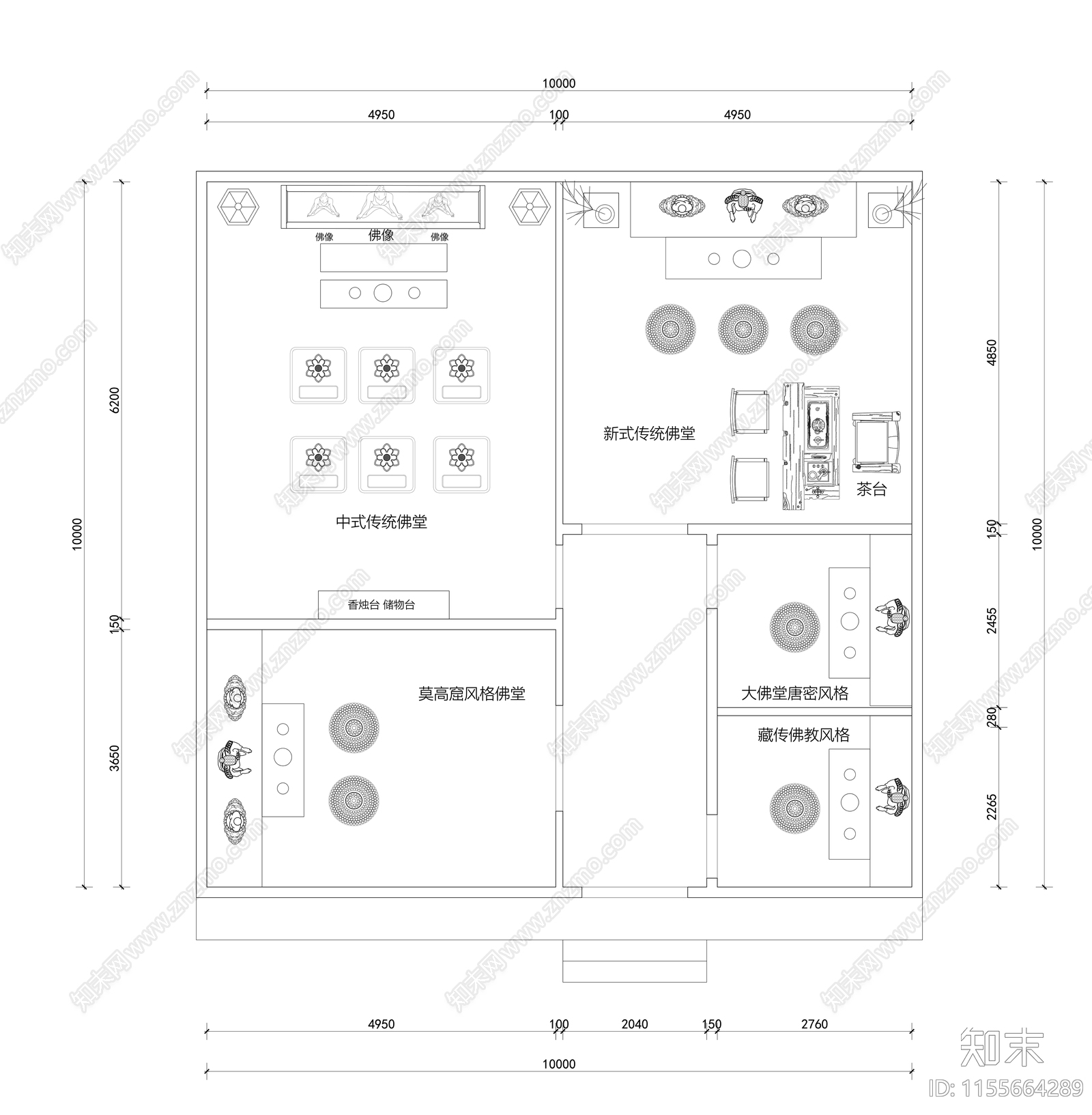 佛堂礼佛室室内平面图施工图下载【ID:1155664289】