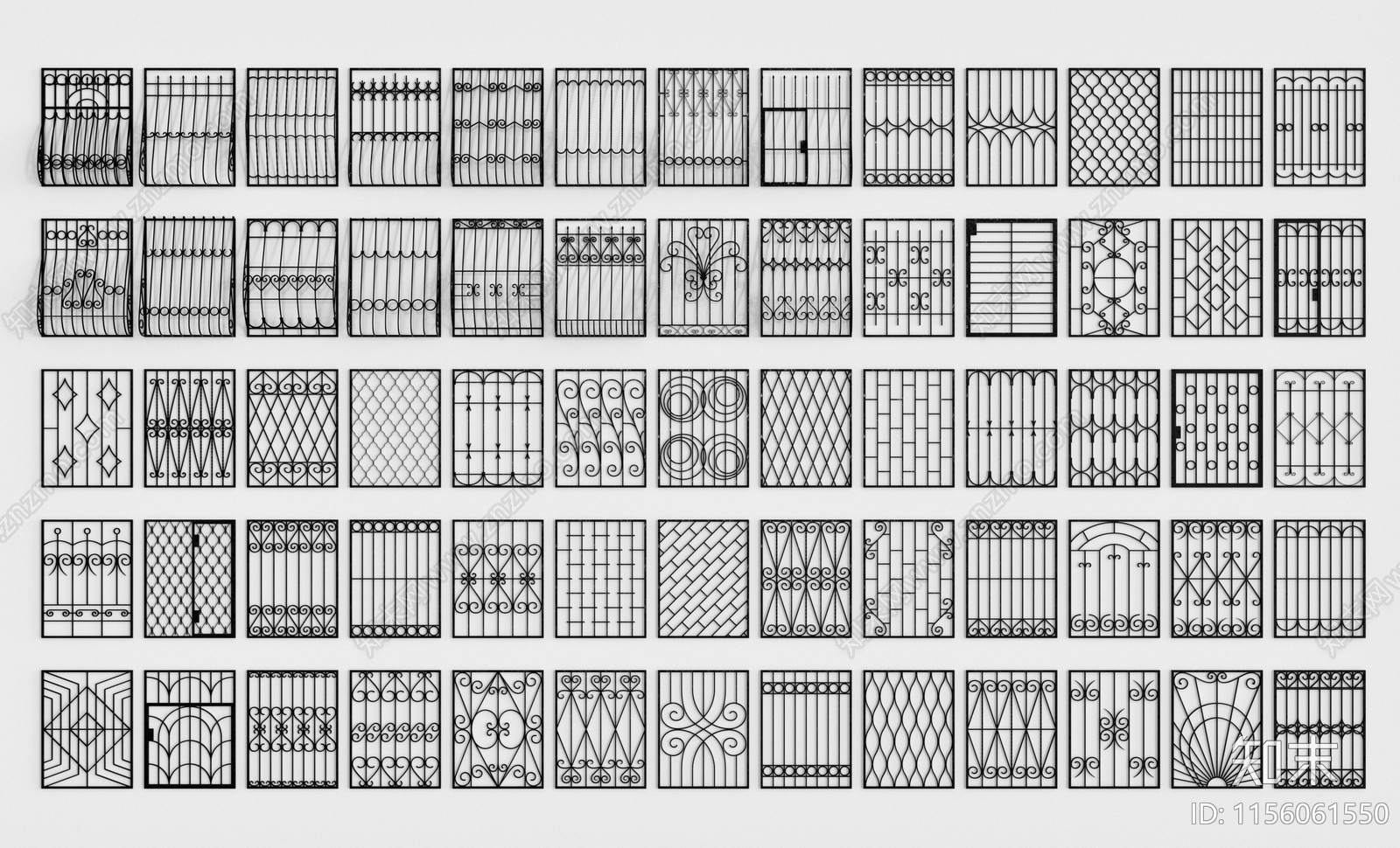 简欧铁艺栏杆组合3D模型下载【ID:1156061550】