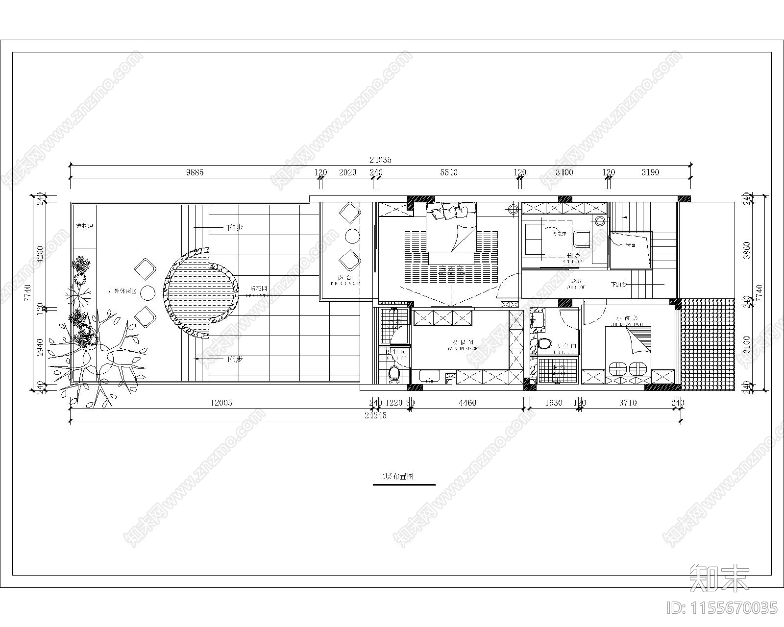 现代别墅室内平面图cad施工图下载【ID:1155670035】