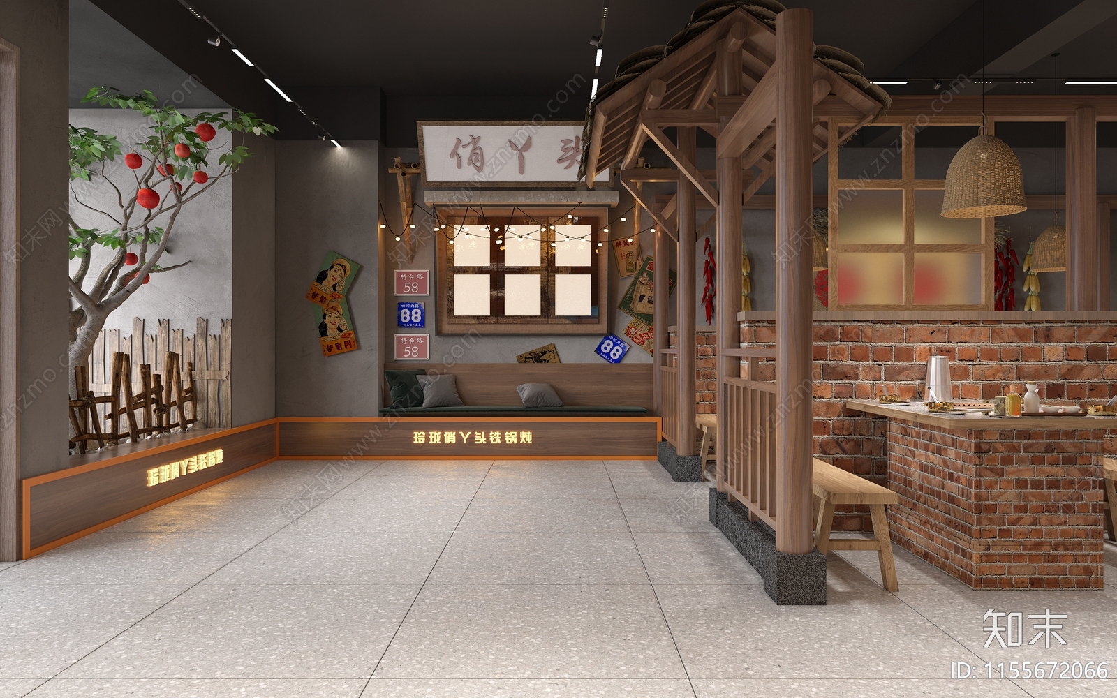 新中式复古中餐厅前台3D模型下载【ID:1155672066】