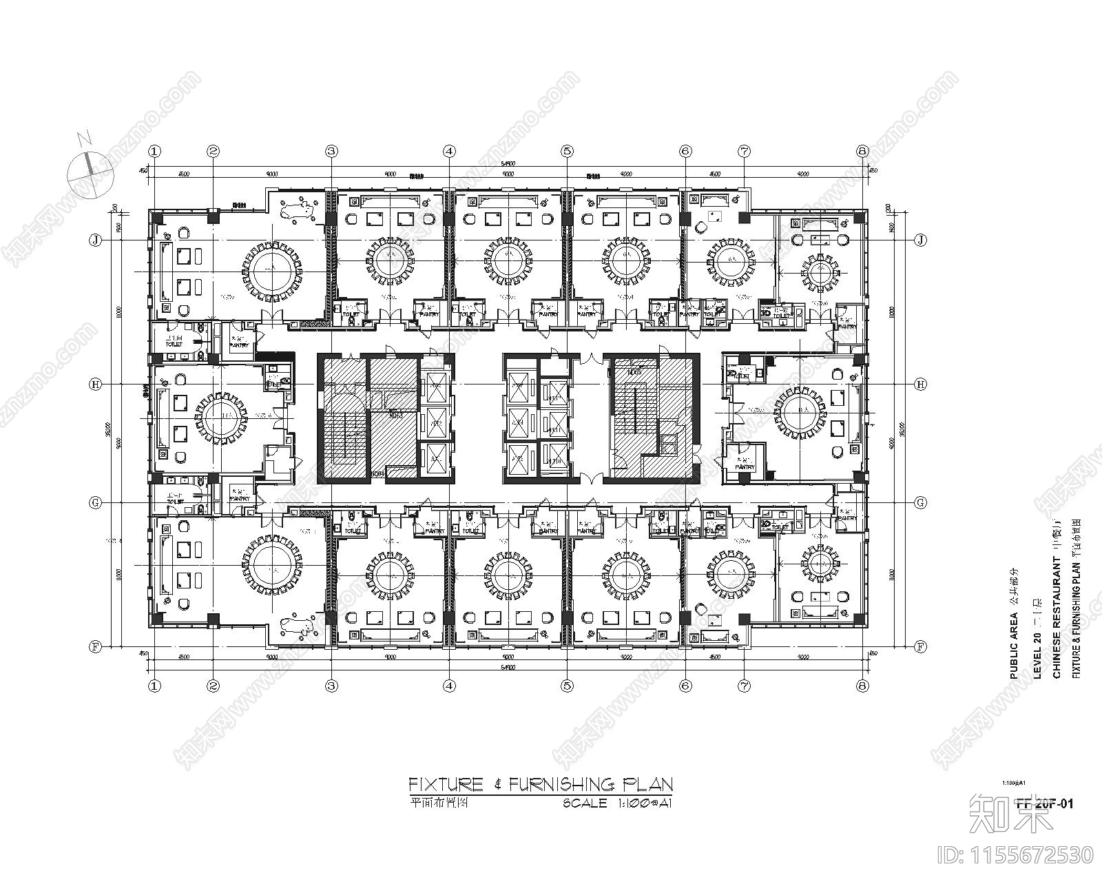 泉州现代轻奢20F中餐包房室内cad施工图下载【ID:1155672530】