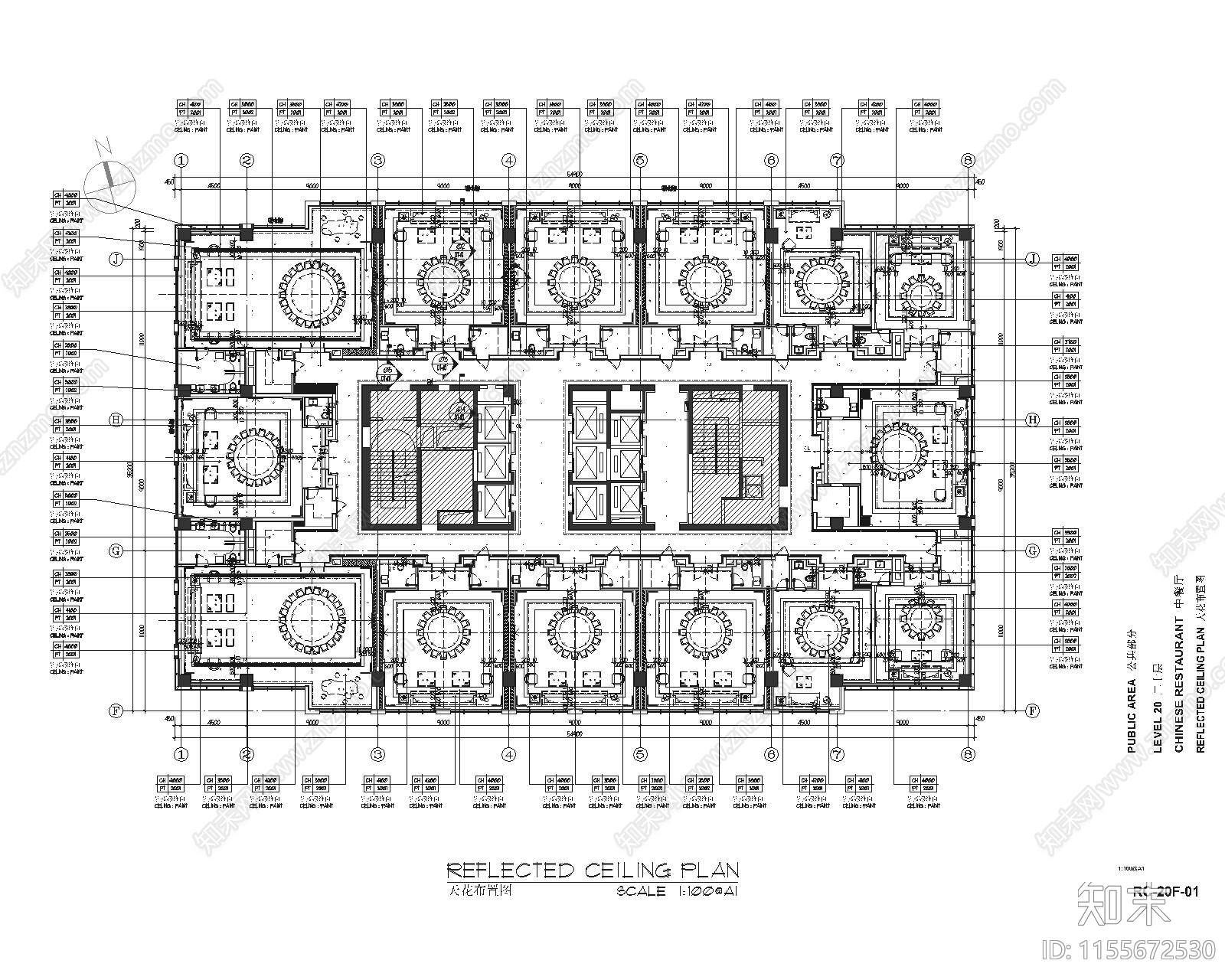 泉州现代轻奢20F中餐包房室内cad施工图下载【ID:1155672530】