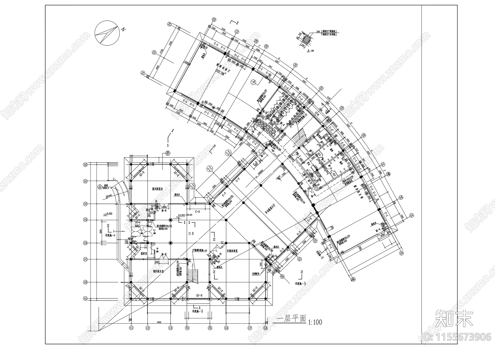 少儿图书馆建筑cad施工图下载【ID:1155673906】