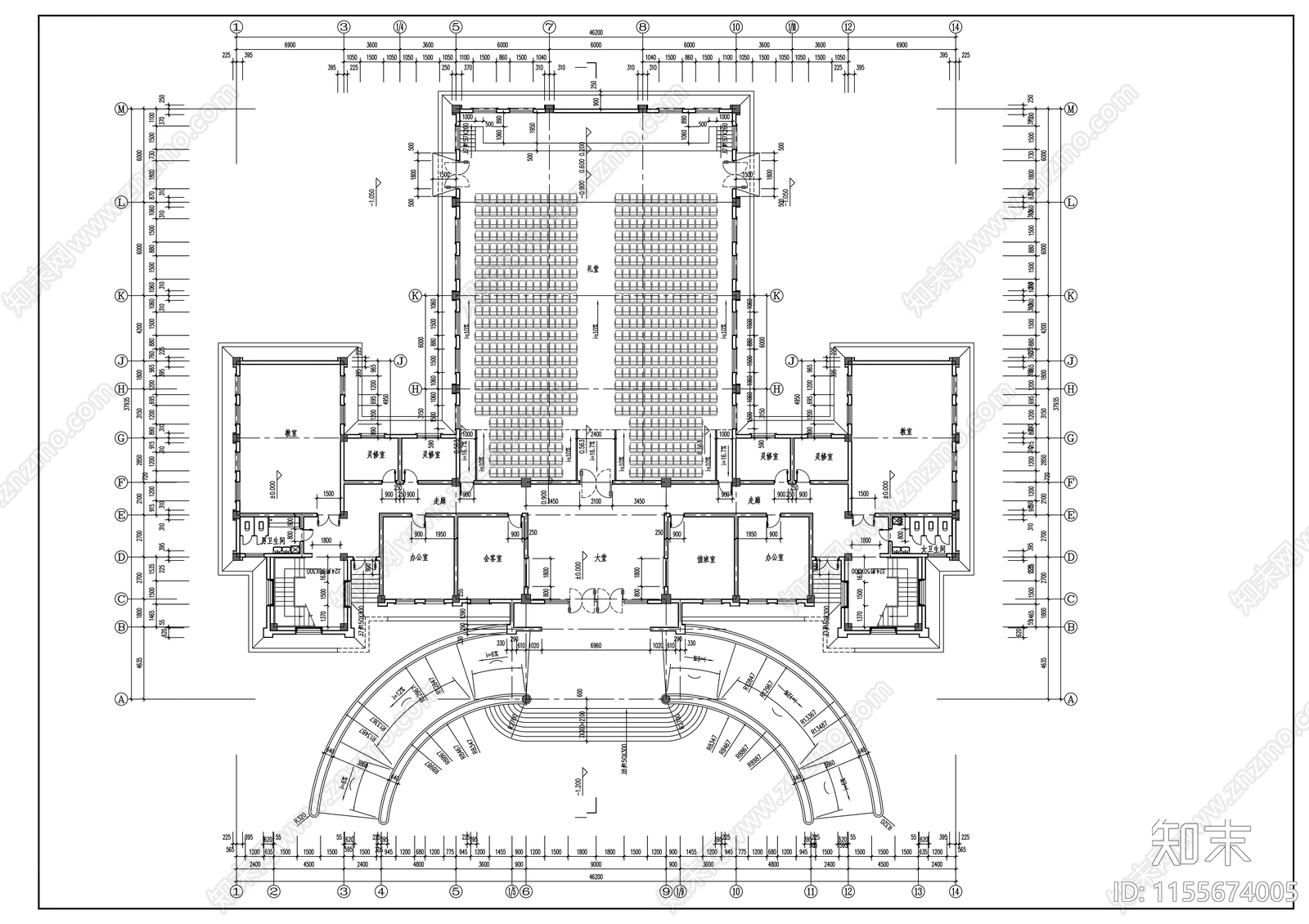 圣经学校建筑cad施工图下载【ID:1155674005】