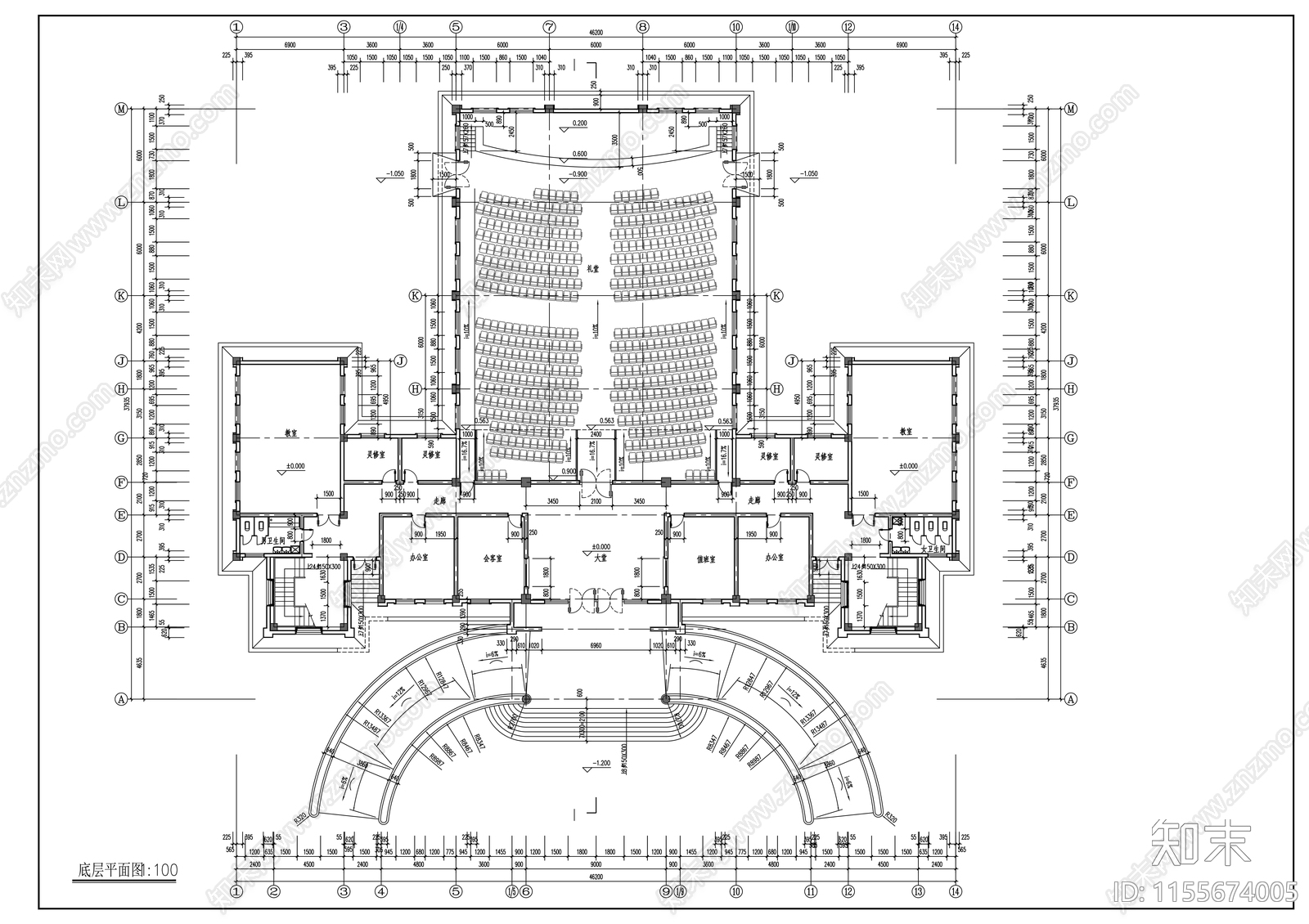 圣经学校建筑cad施工图下载【ID:1155674005】