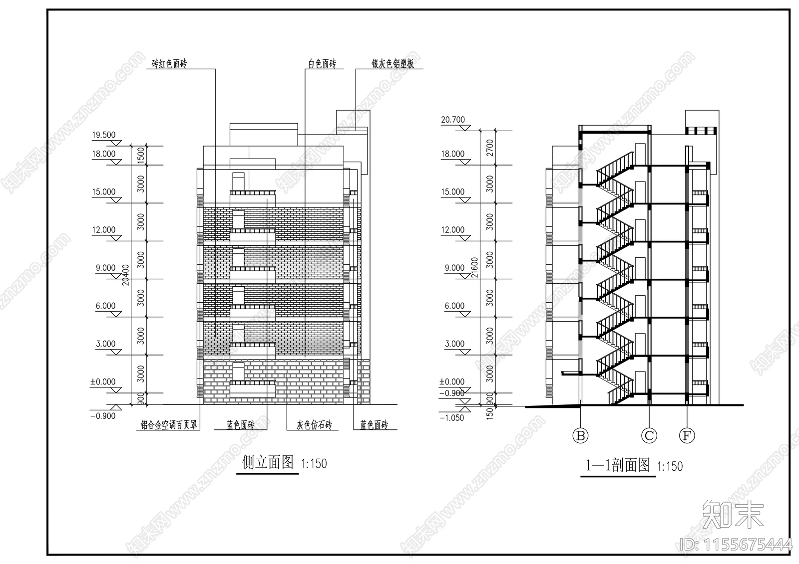研究生公寓建筑cad施工图下载【ID:1155675444】