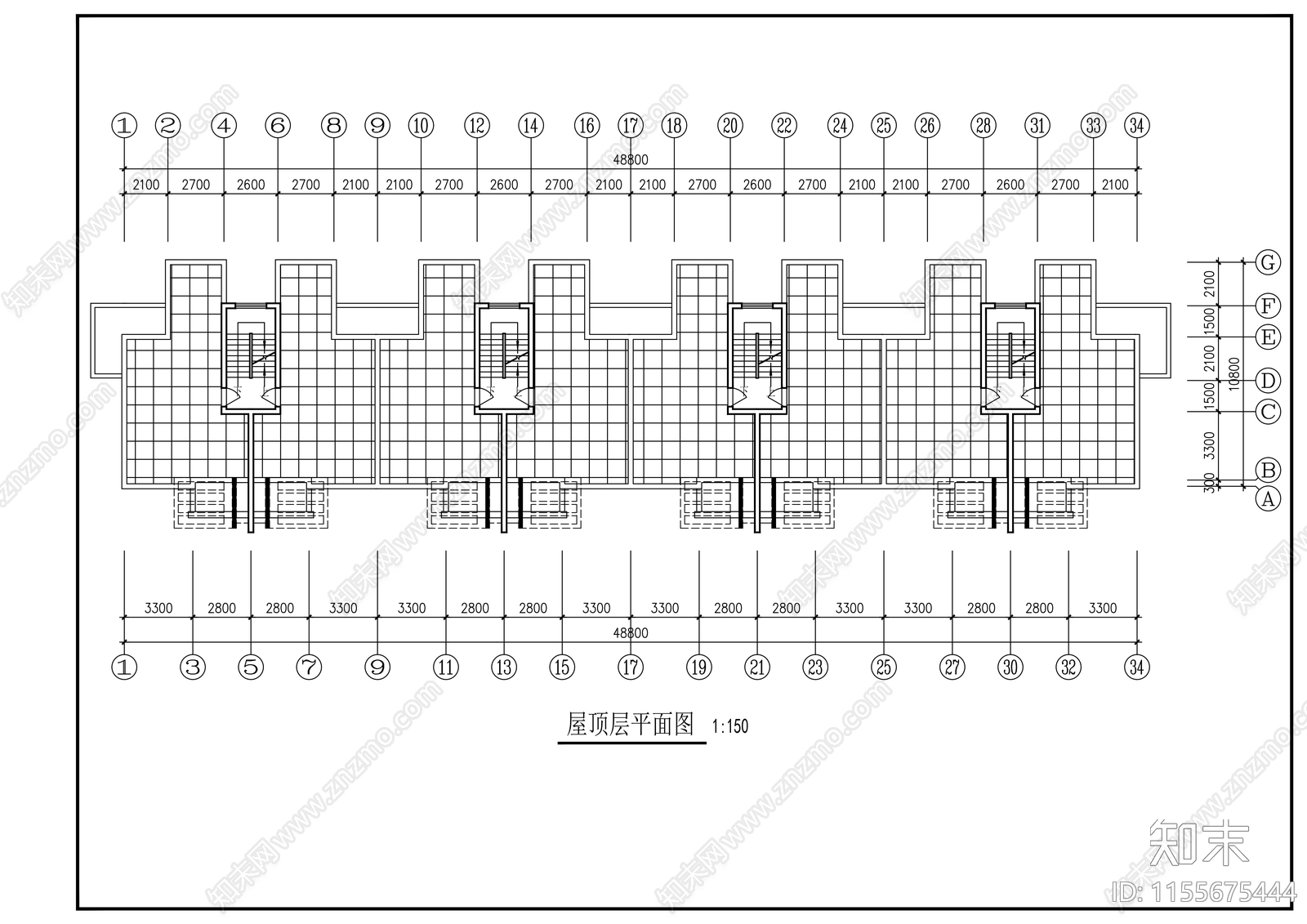 研究生公寓建筑cad施工图下载【ID:1155675444】