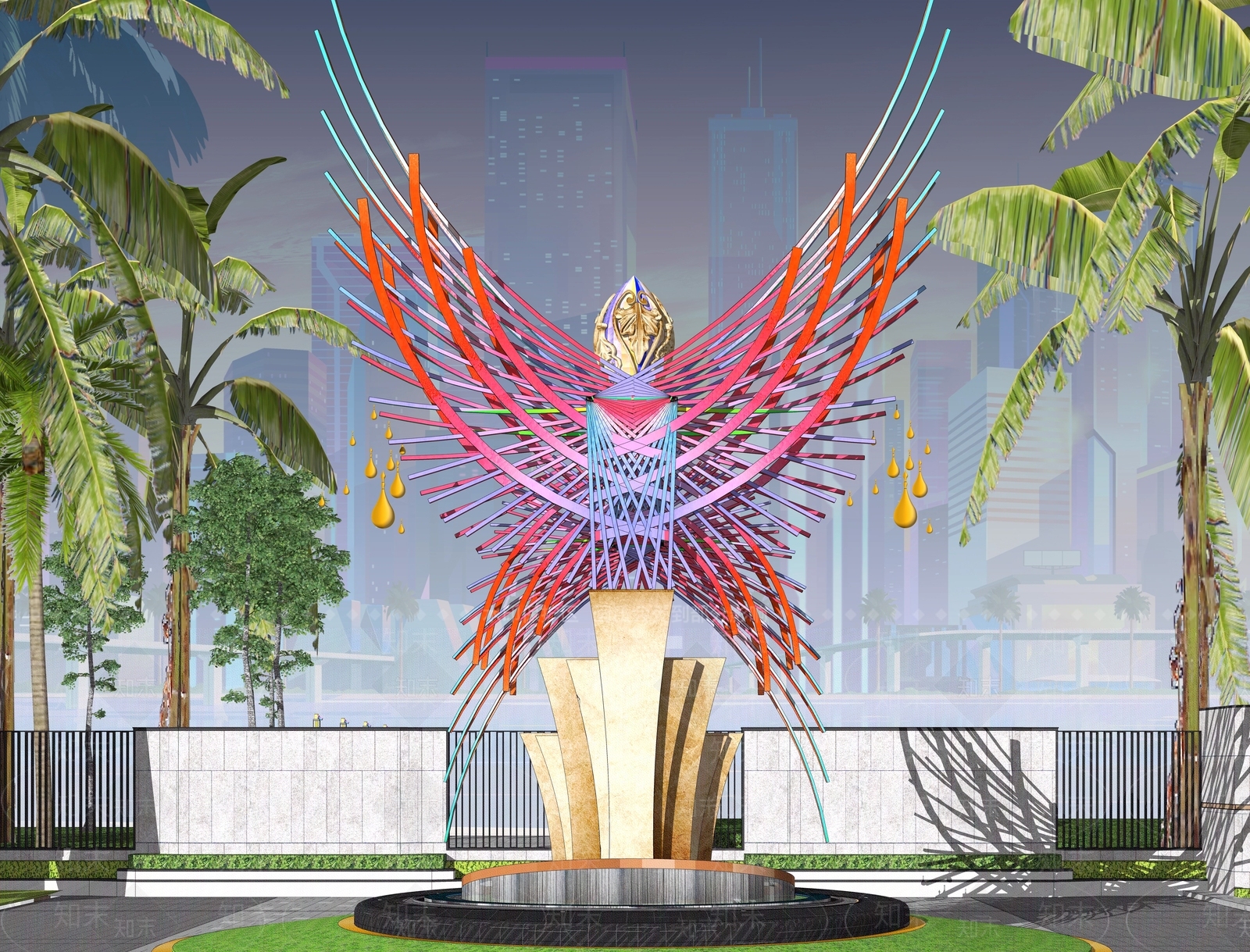 现代蝴蝶造型线型飞翔翅膀主题雕塑SU模型下载【ID:1155675614】