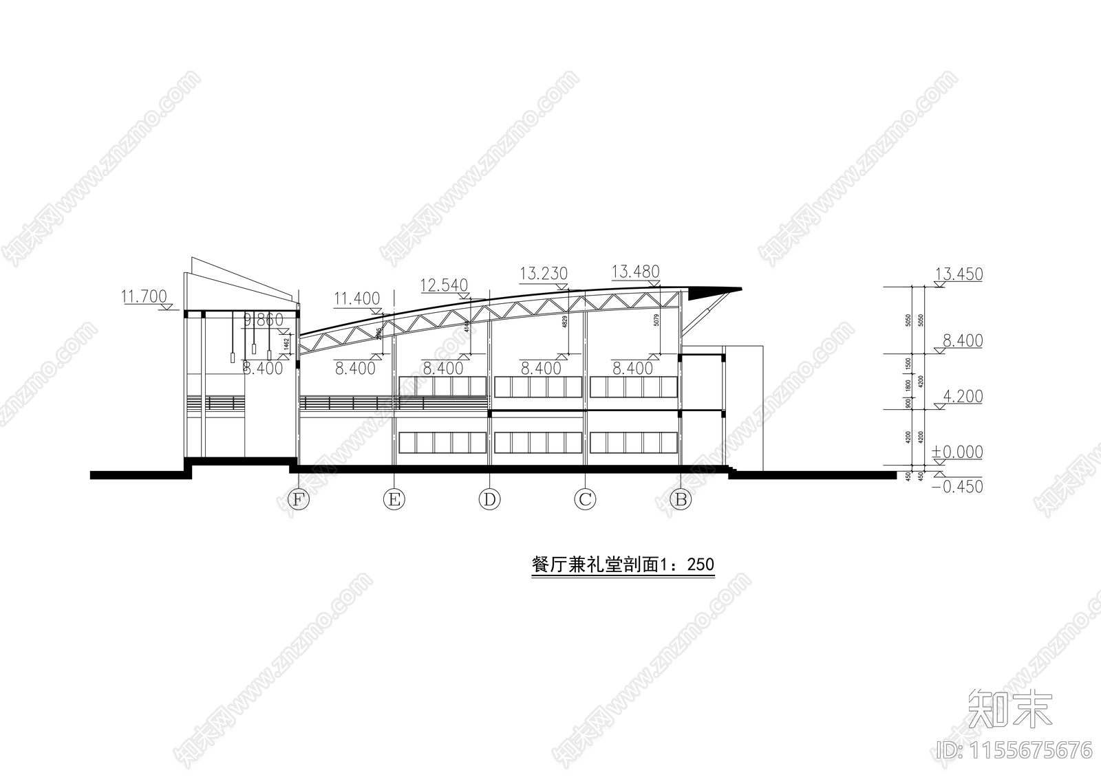 中学食堂建筑cad施工图下载【ID:1155675676】