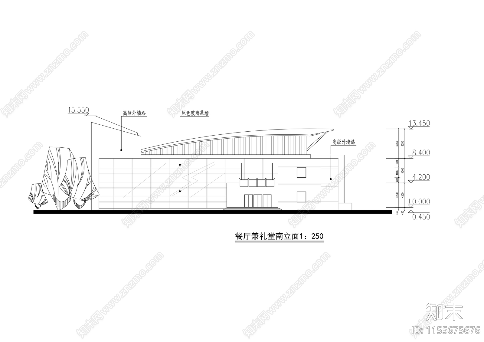 中学食堂建筑cad施工图下载【ID:1155675676】